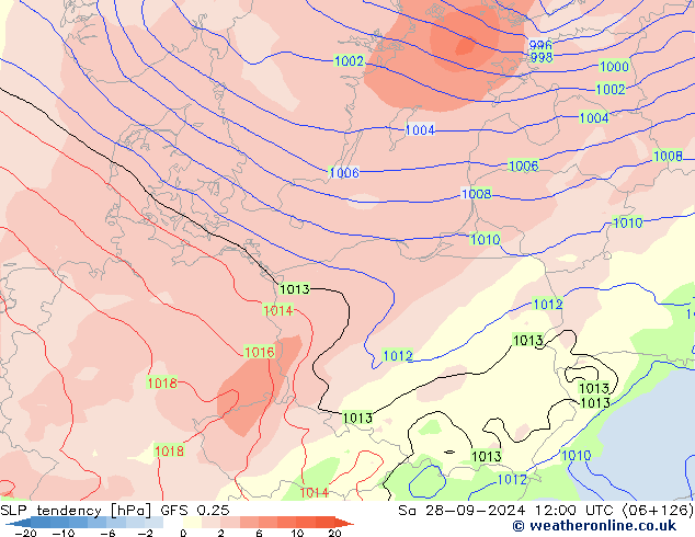 SLP tendency GFS 0.25 Sa 28.09.2024 12 UTC