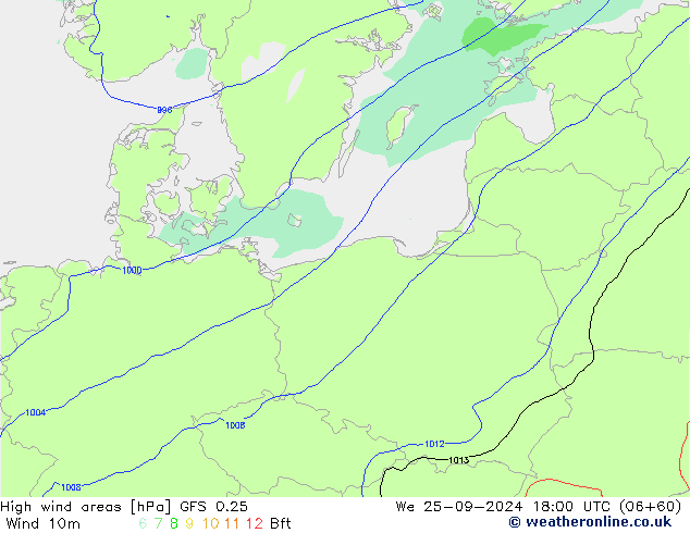 High wind areas GFS 0.25 We 25.09.2024 18 UTC