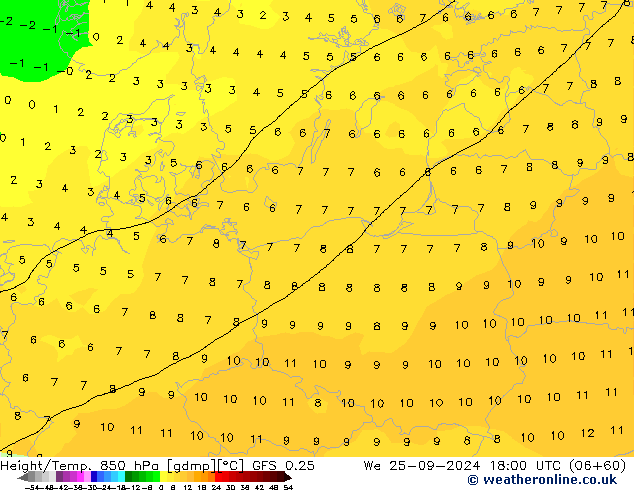 Z500/Rain (+SLP)/Z850 GFS 0.25 mié 25.09.2024 18 UTC