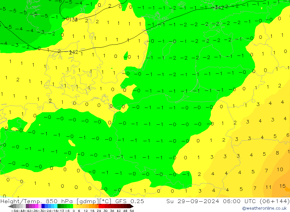 Yükseklik/Sıc. 850 hPa GFS 0.25 Paz 29.09.2024 06 UTC