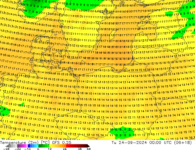 Temperatura (2m) GFS 0.25 Ter 24.09.2024 00 UTC