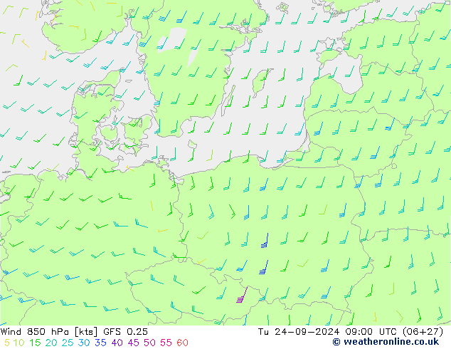 Rüzgar 850 hPa GFS 0.25 Sa 24.09.2024 09 UTC