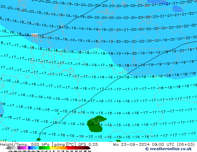 Z500/Yağmur (+YB)/Z850 GFS 0.25 Pzt 23.09.2024 09 UTC