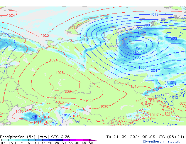 Z500/Regen(+SLP)/Z850 GFS 0.25 di 24.09.2024 06 UTC