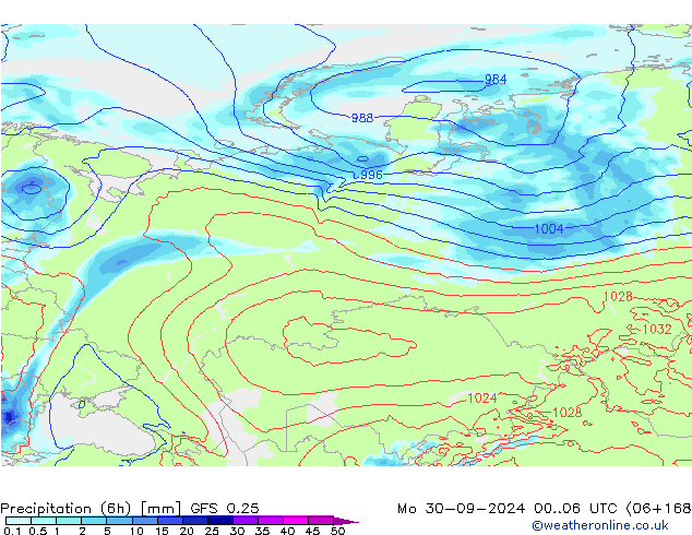 Z500/Rain (+SLP)/Z850 GFS 0.25 Mo 30.09.2024 06 UTC