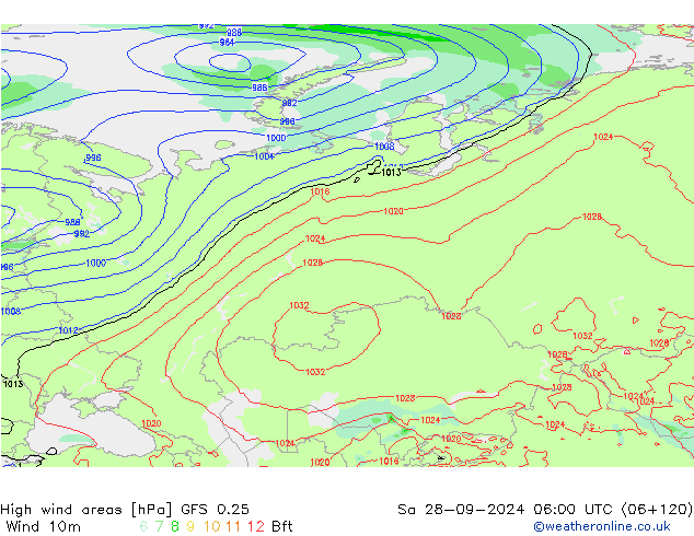 High wind areas GFS 0.25 Sa 28.09.2024 06 UTC