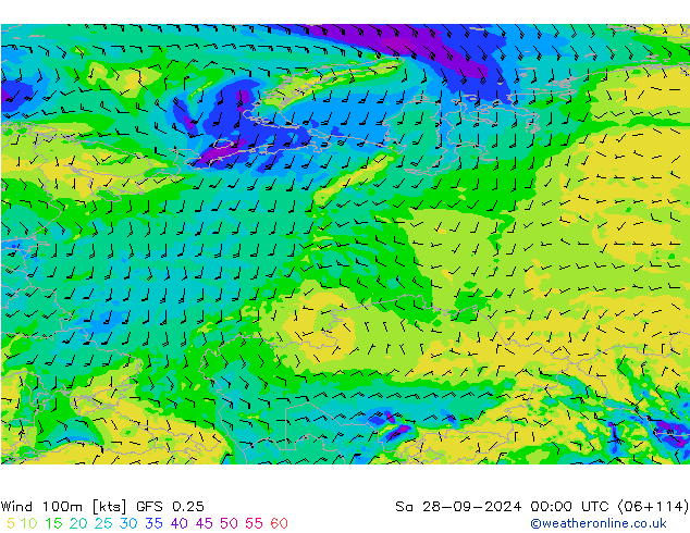 Rüzgar 100m GFS 0.25 Cts 28.09.2024 00 UTC