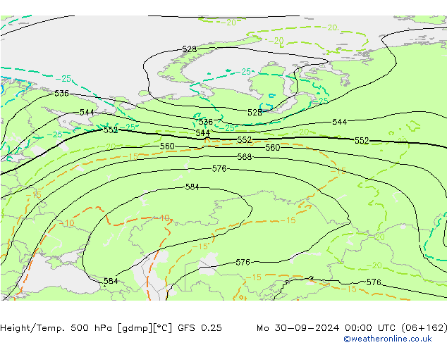 Z500/Rain (+SLP)/Z850 GFS 0.25 pon. 30.09.2024 00 UTC