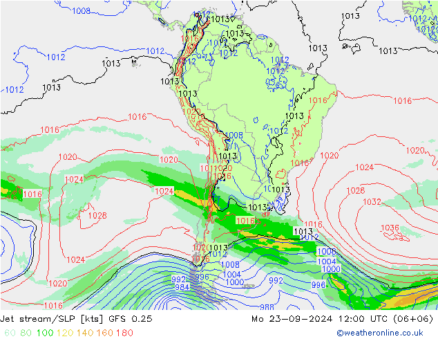 Jet stream/SLP GFS 0.25 Mo 23.09.2024 12 UTC