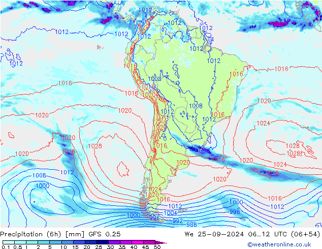 Z500/Rain (+SLP)/Z850 GFS 0.25 ср 25.09.2024 12 UTC