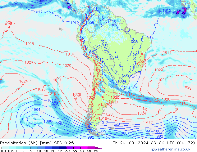 Z500/Rain (+SLP)/Z850 GFS 0.25 czw. 26.09.2024 06 UTC