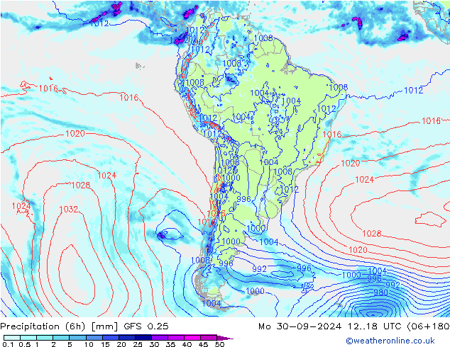 Z500/Rain (+SLP)/Z850 GFS 0.25  30.09.2024 18 UTC