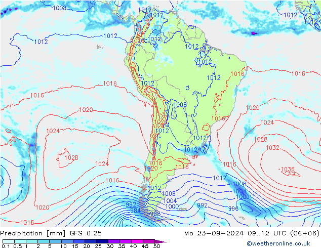 Precipitazione GFS 0.25 lun 23.09.2024 12 UTC