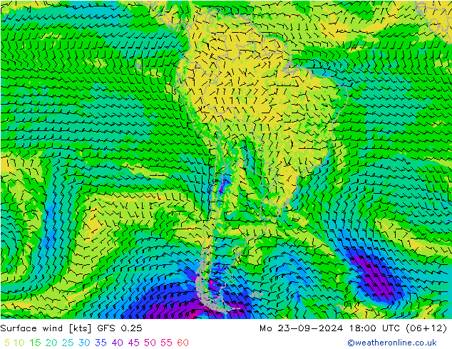 Surface wind GFS 0.25 Po 23.09.2024 18 UTC