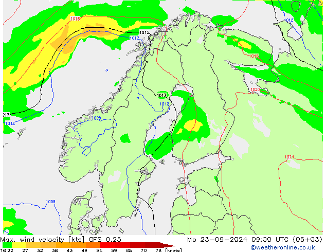 Max. wind velocity GFS 0.25 lun 23.09.2024 09 UTC