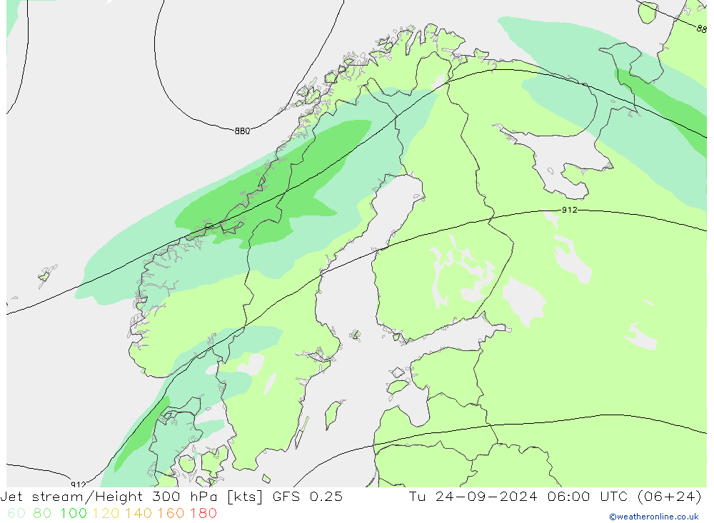 Jet stream/Height 300 hPa GFS 0.25 Tu 24.09.2024 06 UTC