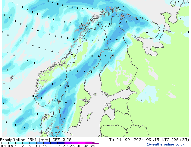 Z500/Rain (+SLP)/Z850 GFS 0.25 wto. 24.09.2024 15 UTC