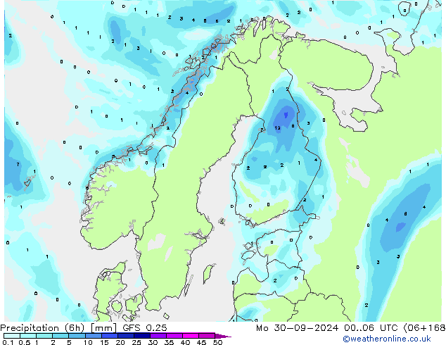 Z500/Rain (+SLP)/Z850 GFS 0.25 Mo 30.09.2024 06 UTC