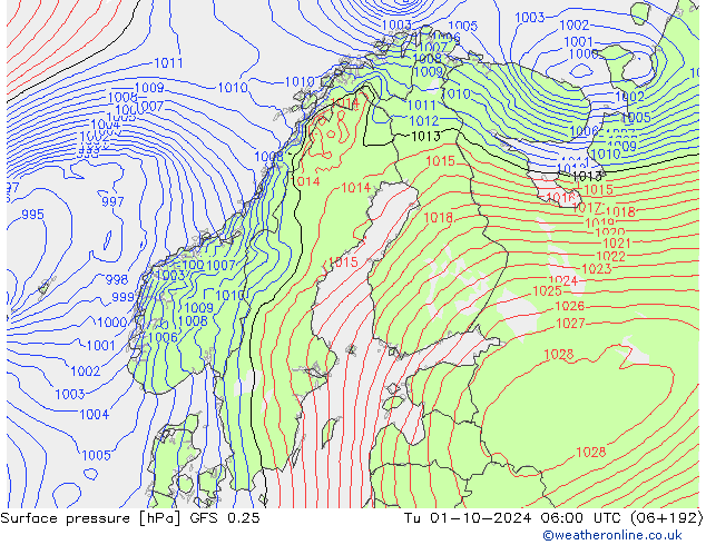 GFS 0.25: Ter 01.10.2024 06 UTC