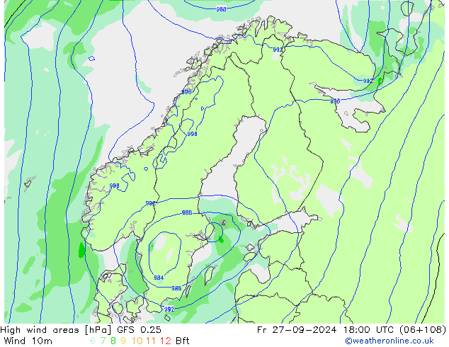 yüksek rüzgarlı alanlar GFS 0.25 Cu 27.09.2024 18 UTC