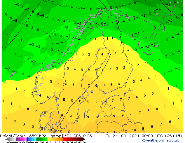 Z500/Rain (+SLP)/Z850 GFS 0.25 Tu 24.09.2024 00 UTC