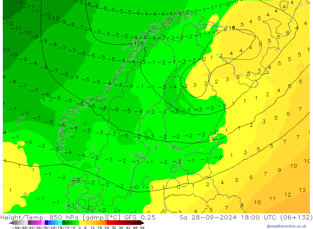 Z500/Rain (+SLP)/Z850 GFS 0.25 Sa 28.09.2024 18 UTC