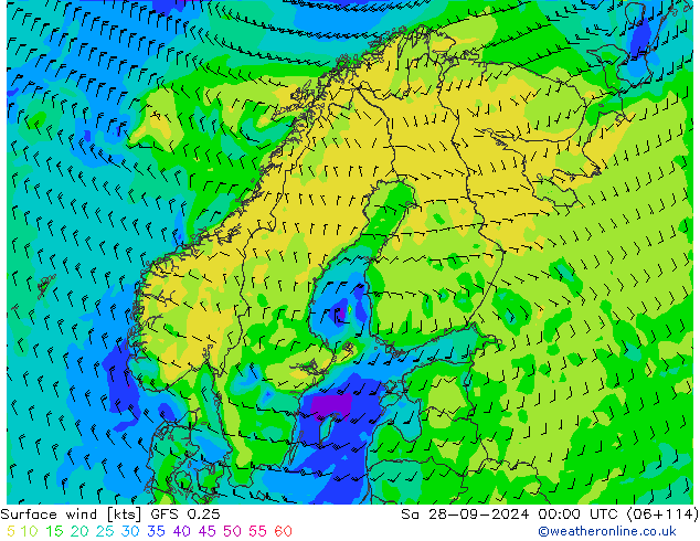 Surface wind GFS 0.25 Sa 28.09.2024 00 UTC