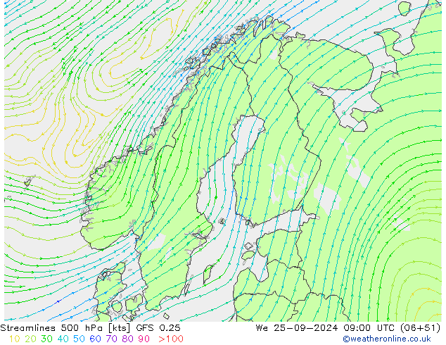 Streamlines 500 hPa GFS 0.25 St 25.09.2024 09 UTC