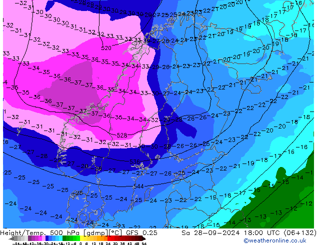 Z500/Rain (+SLP)/Z850 GFS 0.25 Sa 28.09.2024 18 UTC