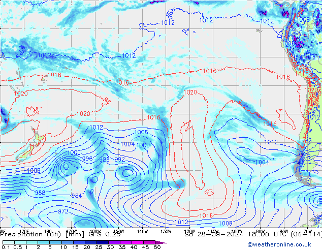 Z500/Rain (+SLP)/Z850 GFS 0.25 sab 28.09.2024 00 UTC