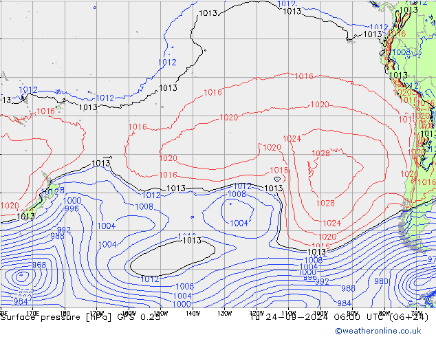 Presión superficial GFS 0.25 mar 24.09.2024 06 UTC