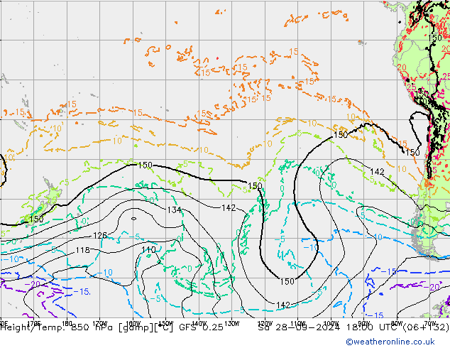 Z500/Rain (+SLP)/Z850 GFS 0.25 sab 28.09.2024 18 UTC