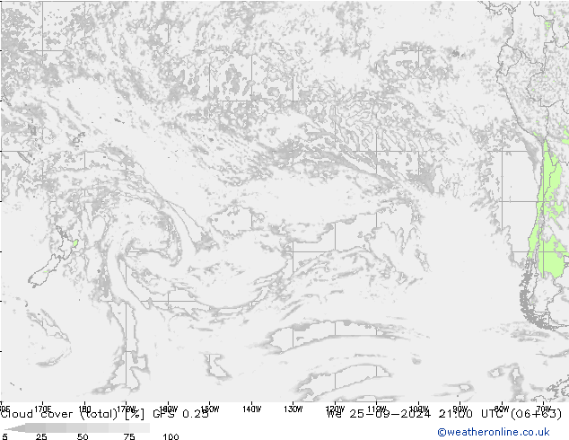 Nubi (totali) GFS 0.25 mer 25.09.2024 21 UTC