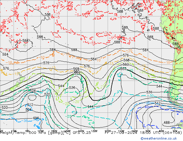 Z500/Rain (+SLP)/Z850 GFS 0.25 ven 27.09.2024 18 UTC