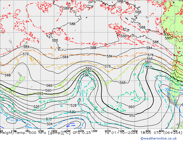 Z500/Yağmur (+YB)/Z850 GFS 0.25 Sa 01.10.2024 18 UTC