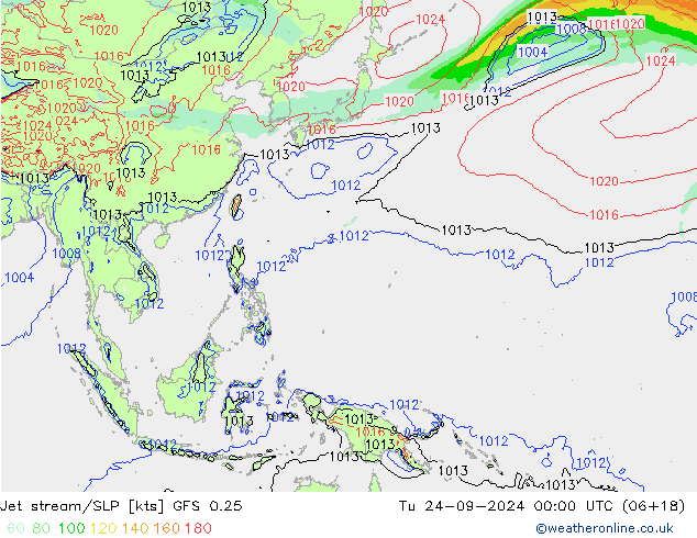 Jet stream/SLP GFS 0.25 Út 24.09.2024 00 UTC