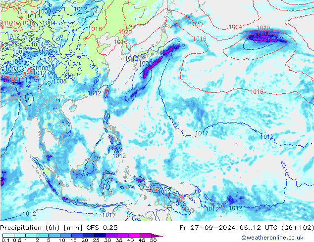 Z500/Rain (+SLP)/Z850 GFS 0.25 Fr 27.09.2024 12 UTC