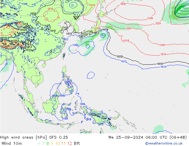 High wind areas GFS 0.25 We 25.09.2024 06 UTC