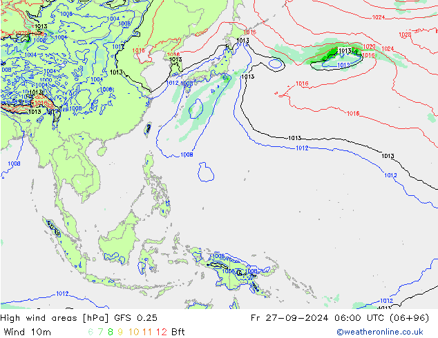 High wind areas GFS 0.25 Fr 27.09.2024 06 UTC