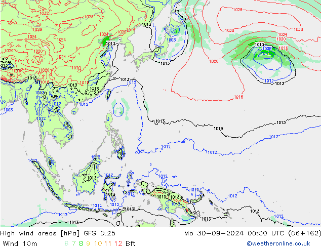 High wind areas GFS 0.25 lun 30.09.2024 00 UTC