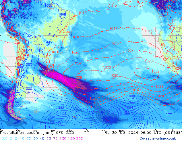 Totale neerslag GFS 0.25 ma 30.09.2024 06 UTC