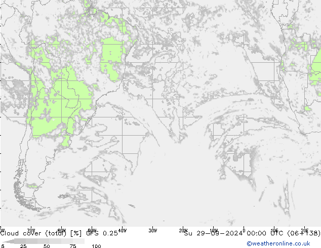 Bewolking (Totaal) GFS 0.25 zo 29.09.2024 00 UTC