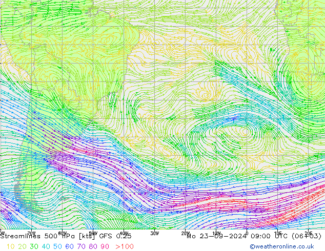 Streamlines 500 hPa GFS 0.25 Po 23.09.2024 09 UTC