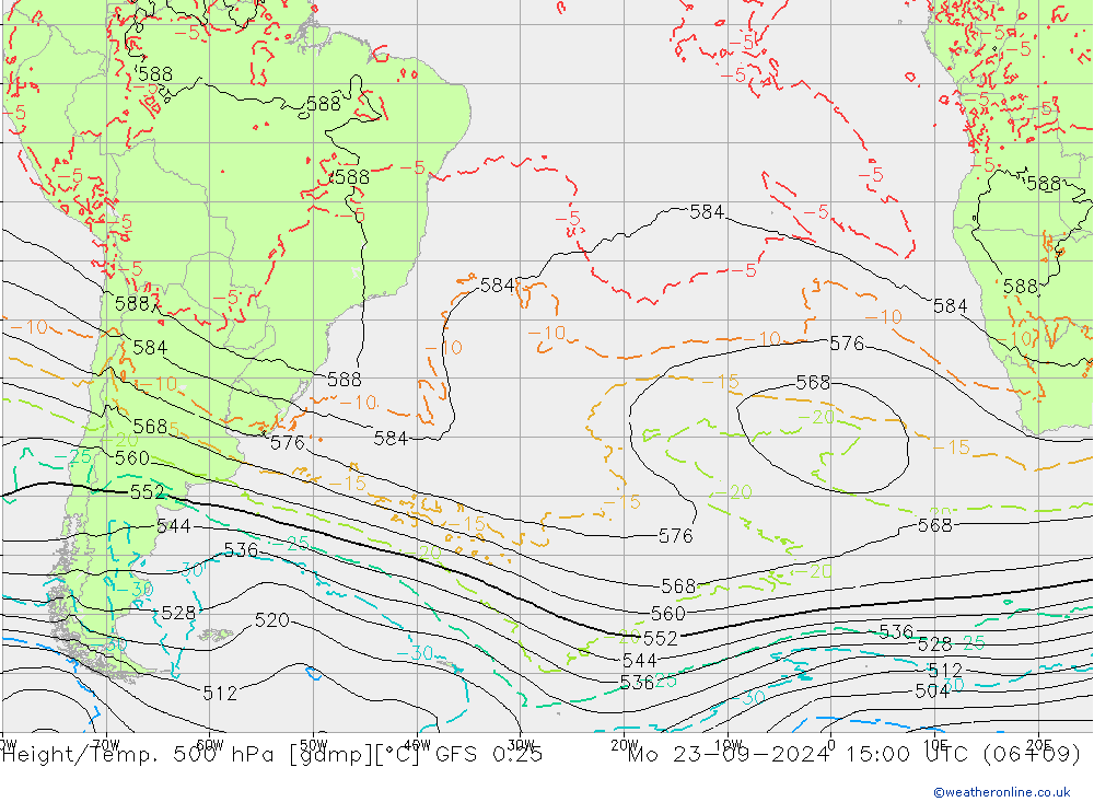 Z500/Rain (+SLP)/Z850 GFS 0.25 lun 23.09.2024 15 UTC