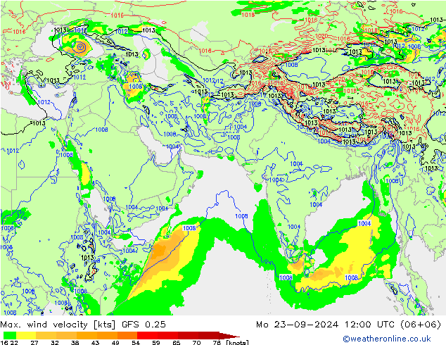 Max. wind velocity GFS 0.25 Mo 23.09.2024 12 UTC