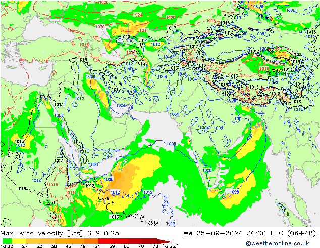 Max. wind velocity GFS 0.25 ср 25.09.2024 06 UTC