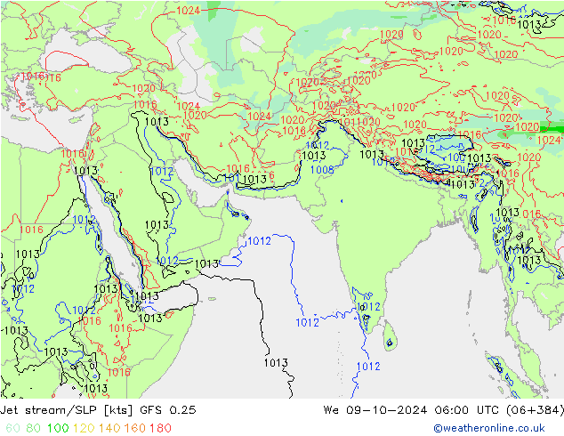 Prąd strumieniowy GFS 0.25 śro. 09.10.2024 06 UTC