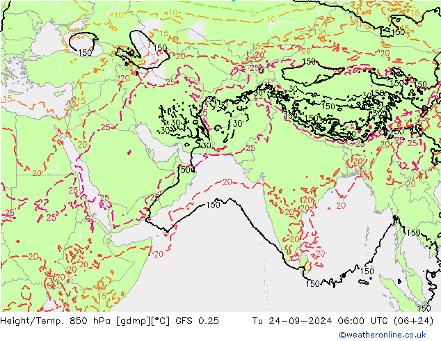 Z500/Rain (+SLP)/Z850 GFS 0.25 Tu 24.09.2024 06 UTC