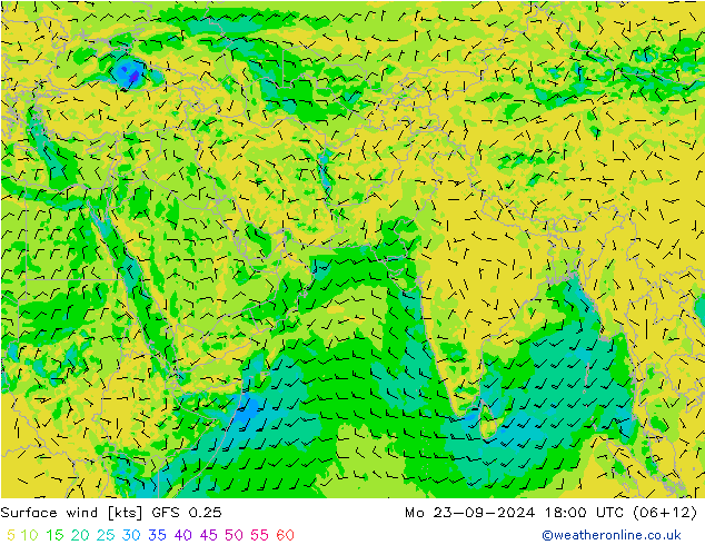 Rüzgar 10 m GFS 0.25 Pzt 23.09.2024 18 UTC