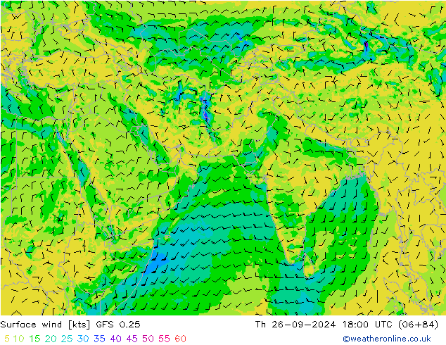 Surface wind GFS 0.25 Čt 26.09.2024 18 UTC